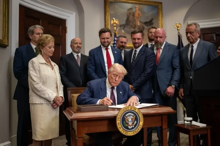 FOTOGRAFÍA. WASHINGTON (ESTADOS UNIDOS DE AMÉRICA), 01 DE AGOSTO DE 2025. "Honrado no alcanza para describir lo que significa esta oportunidad. La buena forma física ha sido parte de mi vida desde muy joven y me ha permitido mantenerme a mí mismo y a mi familia más de lo que jamás hubiera imaginado. El Consejo Presidencial sobre Aptitud Física es un vehículo para lograr que los jóvenes sean activos y saludables. Increíblemente agradecido por la confianza depositada en todos los miembros del consejo por los el presidente de Estados Unidos de América, Donald John Trump (c); el vice presidente de Estados Unidos de América, James David Vance (4 d); el 26.º secretario de Salud y Servicios Humanos de los Estados Unidos bajo mandato del presidente Trump, Robert Francis Kennedy Jr. (RFK Jr.) (d); la 13.º Secretaria de Educación de los Estados Unidos, Linda Marie McMahon (i); y el golfista profesional estadounidense, Bryson James Aldrich DeChambeau". Así manifestó hoy Paul Michael Levesque​​ (Triple H) (2 d) el luchador profesional retirado, actor, y empresario estadounidense que trabaja actualmente para la empresa estadounidense de medios y entretenimiento,​​ integrada principalmente por el área de la lucha libre profesional "World Wrestling Entertainment (WWE)". Lasvocesdelpueblo (Ñ Pueblo)