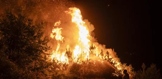 FOTOGRAFÍA. CARBALLEDA DE AVIA (ORENSE) GALICIA (REINO DE ESPAÑA), 16 DE AGOSTO DE 2025., Un vecino colabora en las labores de extinción del incendio forestal en Carballeda de Avia (Ourense) el sábado 16 de agosto de 2025. Efe
