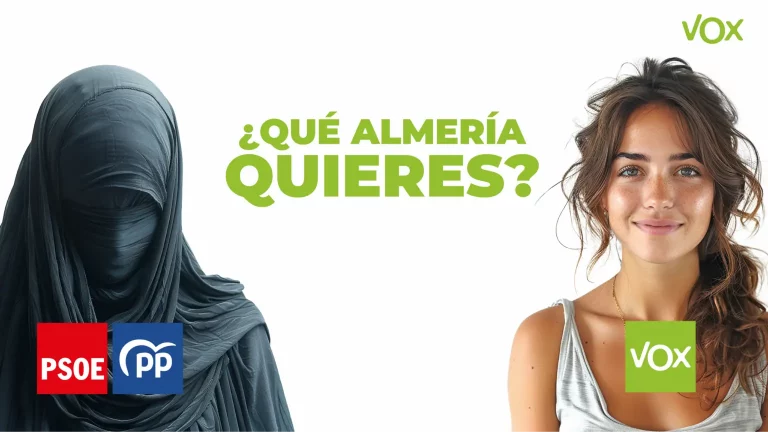 FOTOGRAFÍA. ALMERÍA (ANDALUCÍA) REINO DE ESPAÑA, 31 DE JULIO DE 2025. Con una alerta nacional de VOX a la islamización no solo de Almería sino de toda España promovida por el "PP y PSOE" a través de sus políticas migracionistas de "Fronteras Abiertas" y "Queremos Acoger", titulada "¿Qué Almería quieres?", la Resistencia antiWOKE y antiglobalismo que preside Santiago Abascal Conde "denuncia y lucha contra todas las prácticas culturales que dañan y denigran a la mujer, como el matrimonio forzoso o la ablación genital femenina", afirman fuentes provinciales almerienses de la Resistencia. Lasvocesdelpueblo (Ñ Pueblo)