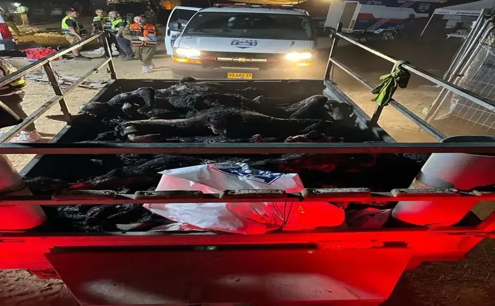 FOTOGRAFÍA. SUR DE ISRAEL (ISAREL), 07 D EOCTUBRE DE 2025. Advertencia: Contenido violento que puede herir su sensibilidad, pero es urgente y necesario que el Occidente idiotizado y perverso sepa que son capaces de hacer los llamados "pro-Palestina" y sus colegas de "Hamás ISIS e Yihad Islámica Palestina (YIP) ISIS. Se recomienda discreción al usuario. Esta foto, que muestra a la parte trasera de un camión lleno de cuerpos sin vida quemados hasta quedar irreconocibles de civiles israelíes masacrados por los nazis de Hamás ISIS las primeras horas de la madrugada y mañana, es unas de las imágenes gráficas que documentan los horrores de ese día, 7 de octubre de 2023, registrados en suelo soberano de Israel. En la mañana del sábado 7 de octubre de 2023, más de 3.000 terroristas de Hamás ISIS y e Yihad Islámica Palestina (YIP) ISIS asaltaron la valla fronteriza entre el territorio soberano del Estado de Israel y la Franja de Gaza y, una vez en suelo israelí, cometieron crímenes de guerra y de lesa humanidad, incluyendo asesinatos, violaciones sexuales de niñas y jóvenes israelíes hasta partir la pelvis en la mayoría de las niñas —quemando los cuerpos de la mayoría de las mujeres violadas para intentar de esconder las pruebas de las agresiones sexuales—, torturas y secuestros. Más de 1.200 hombres, mujeres, ancianos y niños fueron asesinados en la brutal masacre nazis de los islamofascistas de Hamás ISIS e Yihad Islámica Palestina (YIP) ISIS, ese día festivo en toda Israel, el Shabat (día de descanso judío) y la festividad judía de Simjat Torá. Más de 250 rehenes fueron secuestrados de sus hogares en Israel y llevados a Gaza. El 7 de octubre fue el día más mortífero para los judíos desde el Holocausto (Shoah)/Kristallnacht nazi del 1938 hasta el fin de la segunda guerra mundial. MATANZA DE HAMAS/CRÍMENES DE GUERRA DOCUMENTADOS/7 DE OCTUBRE DE 2023/https://www.hamas-massacre.net//Lasvocesdelpueblo (Ñ pueblo)