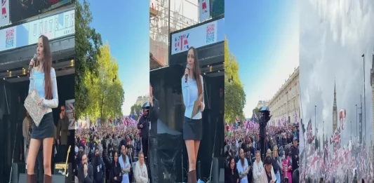 FOTOGRAFÍA. LONDRES (REINO UNIDO), 13 DE SEPTIEMBRE DE 2025. Una marea humana inglesa de más de 3.000.000 de patriotas ingleses inunda las calles del centro de Londres para recuperar el país invadido por el islamismo y el terror migratorio vinculado a él. El líder de la Resistencia en este país, Tommy Robinson, que ha contado esta vez con la colaboración estrecha de la Resistencia internacional antiWOKE y antiglobalismo, de la mano de la joven activista española,  Ada Lluch, de 25 años, o del empresario y dueño de la red social X, Elon Reeve Musk, y, sobre todo, de la gran colaboración ciudadana inglesa, harta de ser borrada en su propia tierra por la élite corrupta en el poder. El mensaje ha sido claro, el pueblo inglés se ha levantado de su silencio y quiere que el régimen migracionista, WOKE y globalista del socialista Keir Rodney Starmer renuncie a su plan de destrucción cultural de Inglaterra o convoque elecciones para que sean los ingleses quienes decidan qué modelo de país quieren tener. Captura vídeo/Tommy Robinson/Lasvocesdelpueblo (Ñ Pueblo)