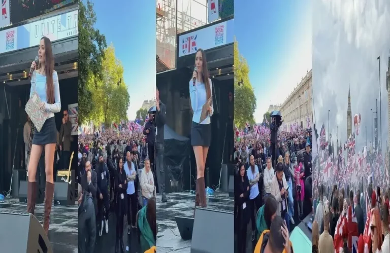 FOTOGRAFÍA. LONDRES (REINO UNIDO), 13 DE SEPTIEMBRE DE 2025. Una marea humana inglesa de más de 3.000.000 de patriotas ingleses inunda las calles del centro de Londres para recuperar el país invadido por el islamismo y el terror migratorio vinculado a él. El líder de la Resistencia en este país, Tommy Robinson, que ha contado esta vez con la colaboración estrecha de la Resistencia internacional antiWOKE y antiglobalismo, de la mano de la joven activista española,  Ada Lluch, de 25 años, o del empresario y dueño de la red social X, Elon Reeve Musk, y, sobre todo, de la gran colaboración ciudadana inglesa, harta de ser borrada en su propia tierra por la élite corrupta en el poder. El mensaje ha sido claro, el pueblo inglés se ha levantado de su silencio y quiere que el régimen migracionista, WOKE y globalista del socialista Keir Rodney Starmer renuncie a su plan de destrucción cultural de Inglaterra o convoque elecciones para que sean los ingleses quienes decidan qué modelo de país quieren tener. Captura vídeo/Tommy Robinson/Lasvocesdelpueblo (Ñ Pueblo)