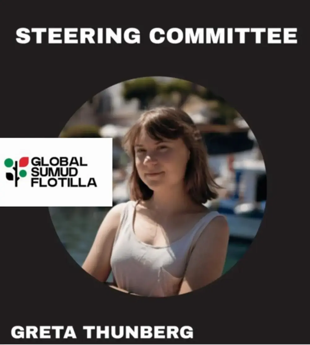 FOTOGRAFÍA. SIN LUGA Y FECHA CONFIRMADA, FECHA RELACIONADA, 17 DE SEPTIEMBRE DE 2025. Olas de odio | Flotilla del Terror: Redes ocultas detrás de "Flotilla Global Sumud". Como era de esperar, y en un esfuerzo por ocultar la ideología extremista que sustenta la Flotilla Global Sumud (GSF), el Comité Directivo decidió presentar a Greta Tintin Eleonora Ernman Thunberg (Greta Thunberg) como figura encubierta. Sin embargo, Thunberg está lejos de ser una figura central. El verdadero liderazgo está compuesto por individuos con vínculos documentados con Hamás ISIS y la Hermandad Musulmana ISIS. Ministerio de Asuntos de la Diáspora del Gobierno de Israel/Lasvocesdelpueblo (Ñ Pueblo)