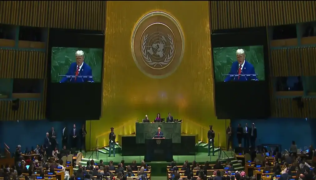 FOTOGRAFÍA. NUEVA YORK (ESTADOS UNIDOS DE AMÉRICA, EEUU), 23 DE SEPTIEMBRE DE 2025. El líder del mundo libre, 45º y 47º presidente de United States of América (USA), jefe de filas de la formación patriota estadounidense Partido Republicano, Donald John Trump, interviene en la 80ª Sesión de la Asamblea General de la Organización de las Naciones Unidas (ONU) en Nueva York (United States of America, USA). Lasvocesdelpueblo (Ñ Pueblo).
