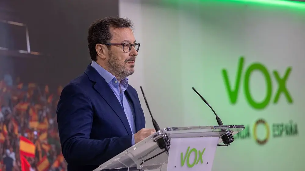 FOTOGRAFÍA. MADRID (REINO DE ESPAÑA), 15 DE SEPTIEMBRE DE 2025. El portavoz nacional de VOX, José Antonio Fuster Lamelas, registrado este lunes en rueda de prensa tras la reunión del Comité Ejecutivo Nacional de su formación Lasvocesdelpueblo (Ñ Pueblo)