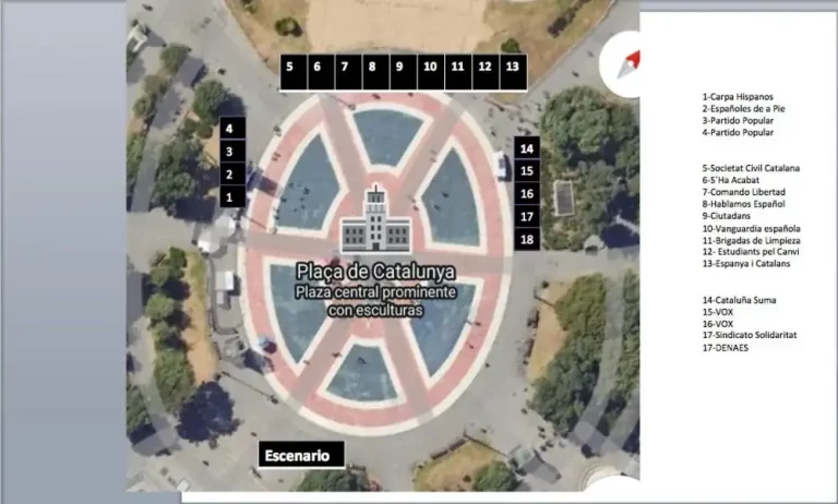 FOTOGRAFÍA. BARCELONA (CATALUÑA) REINO DE ESPAÑA, 11 DE OCTUBRE DE 2025. En la imagen un detalle del recorrido de la manifestación y lugar de la concentración de la fiesta nacional de España y Día de la Hispanidad 2025 en el centro de la ciudad de Barcelona del próximo domingo 12 de octubre de 2025. Un tradicional evento catalán organizado por la asociación catalana "Moviment Cívic d'Espanya i Catalans" y la plataforma de entidades catalanas "Cataluña Suma por España". Lasvocesdelpueblo (Ñ Pueblo)