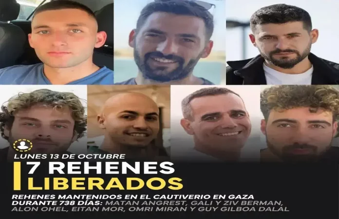 FOTOGRAFÍA. JERUSALÉN (ISRAEL), 13 DE OCTUBRE DE 2025. Las autoridades del Estado de Israel confirman la entrega de 7 rehenes israelíes "738 días después", en marco del cumplimiento del Plan Trump para Gaza (Plan del 45º y actual 47 presidente de los Estados Unidos de América (EEUU), Donald John Trump). Lasvocesdelpueblo (Ñ pueblo)