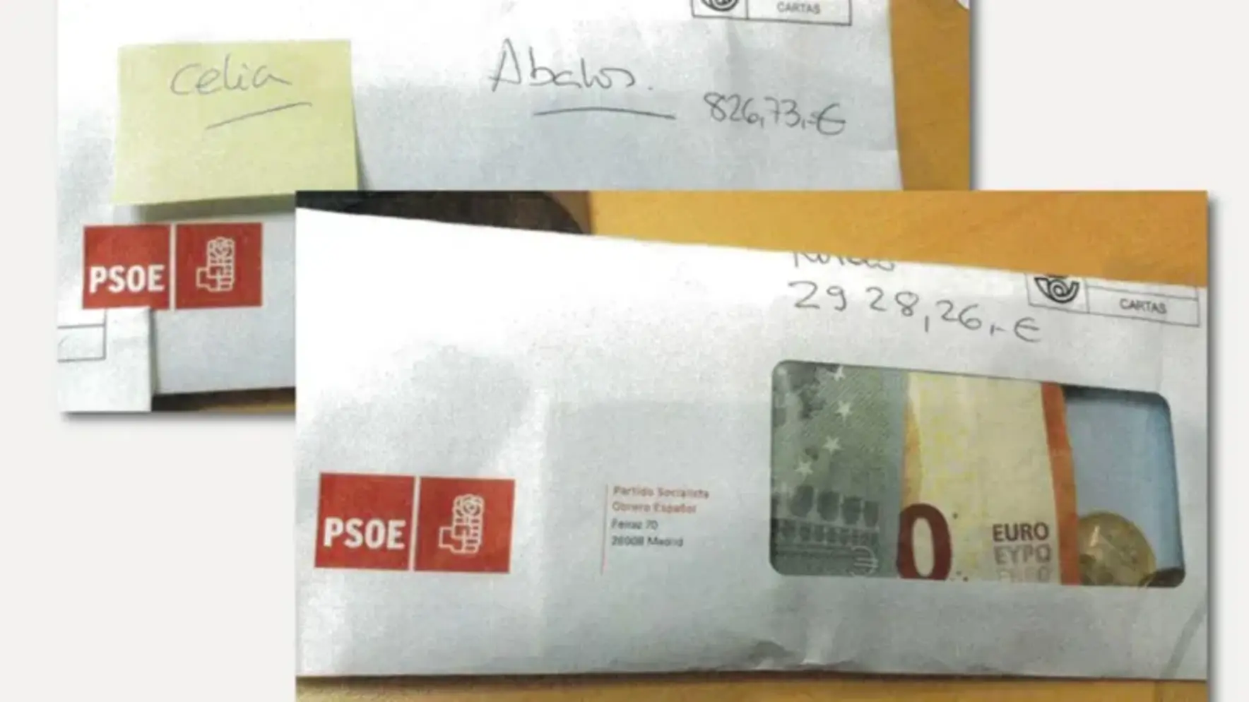 FOTOGRAFÍA. MADRID (REINO DE ESPAÑA), 03 DE OCTUBRE DE 2025. La Unidad Central Operativa de la Guardia Civil (UCO), que investiga MAFIA DEL PARTIDO SOCIALISTA (PSOE) - CASO KOLDO, ha dado con las fotos de sobres llenos de billetes con el membrete del Partido Socialista (PSOE). El exministro de Transportes del Gobierno de España titular de Pedro Sánchez Pérez-Castejón y exsecretario general del PSOE, José Lluís Ábalos Meco; movió al menos "95.437 euros sin justificación bancaria para su familia y sus novias". «Ya tengo el sobre de Ferraz» (sede nacional del PSOE en calle Ferraz, 70, de Madrid). Patricia Úriz, expareja del asesor de Ábalos y amigo del preso secretario de organización de PSOE hasta su detención Santos Cerdán León, Koldo García Izaguirre, entonces ayudante del ministro de Transportes José Luis Ábalos Meco, se dirigía así en septiembre del 2018 a su entonces marido en un cruce de mensajes destapado en un nuevo informe de UCO ante el Tribunal Supremo. La investigación de la UCO refleja además multitud de ingresos en efectivo en la cuenta bancaria del exjefe de Organización del PSOE, José Luís Ábalos. Según el informe patrimonial de la UCO sobre Ábalos, el exdirigente del PSOE y su socio Koldo recibieron pagos en «sobres» y «sin respaldo documental» procedentes del PSOE. En aquella conversación, Úriz le indicó a Koldo, respecto al sobre de Ferraz, que «te lo llevo en el coche a Balbina y te lo dejo allí». «El sobre de Víctor [en referencia al empresario corrupto del Caso Koldo, Víctor Manuel Acosta Hernández (Víctor Acosta)] a mi mesa y el de Ferraz a la mesa del ministro», la respondió Koldo. 