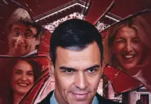 FOTOGRAFÍA. BARCELONA (CATALUÑA) REINO DE ESPAÑA, 19 DE NOVIEMBRE DE 2025. La izquierda española Frente Obrero ha convocado el 6D frente al Congreso de los Diputados para tumbar el Gobierno de coalición de izquierda PSOE y PSOE porque "defender nuestra patria es una tarea imprescindible cuando quienes deberían protegerla contribuyen a su desaparición". Frente Obrero hace la convocatoria adjuntando un combo de fotografía con Pedro Sánchez Pérez-Castejón (c) en portada como el capo de una organización criminal, junto a la líder de SUMAR, Yolanda Díaz Pérez (d); la vicepresidente primera del Gobierno de España, ministra de Hacienda desde junio de 2018 y vicesecretaria general del PSOE desde julio de 2022, María Jesús Montero Cuadrado (abajo-i); y el prófugo de la Justicia española, expresidente del régimen nacionalsocialista golpista de 2017 frente a la Generalidad de Cataluña, fundador y presidente de Junts per Catalunya, Carles Puigdemont Casamajó (arriba-i). Frente Obrero/Lasvocesdelpueblo (Ñ Pueblo)