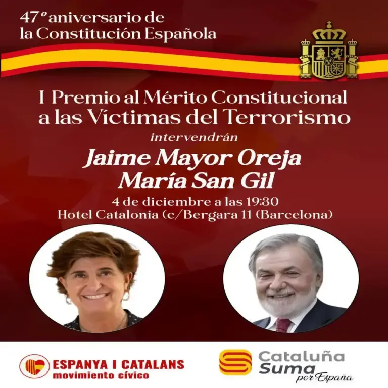 FOTOGRAFÍA. BARCELONA (CATALUÑA) REIJO DE ESPAÑA, 19 DE NOVIEMBRE DE 2025. La ciudad de Barcelona acogerá el próximo 4 de diciembre el acto de entrega del premio en homenaje a las Víctimas del Terrorismo. El encuentro organizado por el Movimiento Cívico d'Espanya i Catalans y Cataluña Suma por España, contará con la intervención especial de Jaime Mayor Oreja, exministro del Interior y presidente de la Fundación NEOS, y María San Gil, exdiputada en el Parlamento Vasco y directora del Observatorio de Víctimas del Terrorismo CEU-CEFAS. Lasvocesdelpueblo (Ñ Pueblo)