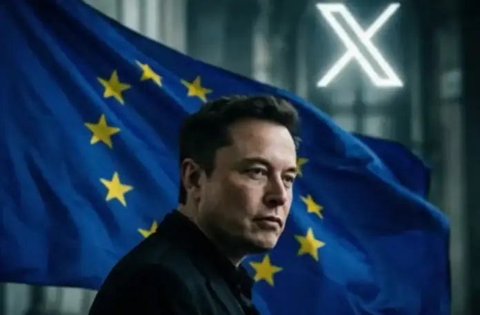Cronología de la persecución de Elon Musk por UE tras rechazar la censura, UE, Unión Europea, censura, Musk, (1) FOTOGRAFÍA. BARCELONA (CATALUÑA) REINO DE ESPAÑA, 07 DE DICIEMBRE DE 2025. Detalle de una ilustración creada por la Inteligencia Artificial (IA) que muestra al ciudadano estadounidense líder del mundo libre, dueño de varias empresas estadounidenses, entre ellas, la red social X, Elon Reeve Musk, junto a una bandera de una Unión Europea (UE) condenada a a su disolución después de caer en la dictadura total comunista, WOKE y globalista, y en la actualidad sus representantes que ni siquiera votan los europeos defiende públicamente la censura de las ideas políticas democráticas que hicieron fuerte a la Europa postguerra. Doge Designer (@cb_doge)/Lasvocesdelpueblo (Ñ Pueblo)
