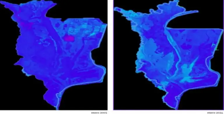FOTOGRAFÍA. SEVILLA (COMUNIDAD AUTÓNOMA DE ANDALUCÍA) REINO DE ESPAÑA, 19 DE DICEIMBRE DE 2025. La US pone fecha de caducidad a la Marisma de Doñana. Una investigación desarrollada por el miembro del Departamento de Ingeniería Gráfica de la Universidad de Sevilla (US), Emilio Ramírez Juidias; y las estudiantes Clara Isabel González López y Paula Romero Beltrán, adscritas al programa de "Altas Capacidades Intelectuales" de la US pone fecha de caducidad a la Marisma de Doñana. Imágenes de satélite que reflejan el suelo húmedo (azul oscuro) y el agua en superficie (magenta). Universidad de Sevilla /Lasvocesdelpueblo (Ñ Pueblo)