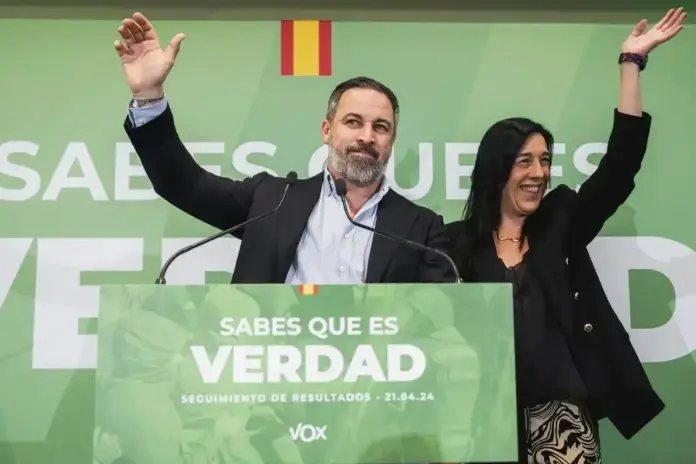 Trabajar en euskera, La Justicia lleva el Decreto ante TC gracias a VOX,María Amaia Martínez Grisaleña (Amaia Martínez),Santiago Abascal Conde FOTOGRAFÍA. VITORIA (ÁLAVA) LAS VASCONGADAS (REINO DE ESPAÑA), 21 DE ABRIL DE 2024. Trabajar en euskera: La Justicia lleva el Decreto ante TC gracias a VOX. VOX es semilla de reconstrucción y reconquista vascongada. El presidente de VOX, Santiago Abascal Conde, junto a la heroína de los verdes y de la toda la Resistencia y patriotismo español, quien ha sido la candidata de VOX a Lehendakari, María Amaia Martínez Grisaleña (Amaia Martínez), agradecen a los 21.396 valientes compatriotas vascongados que han levantado hoy la bandera de VOX hasta las urnas del 21A para afianzar al partido de las clases obreras y patriotismo español como fuerza política vascongada 4 años después de su histórica irrupción en las instituciones de esta Comunidad autónoma española. RESULTADO ELECTORAL 21A DE VOX EN LAS VASCONGADAS: Con el 100 % del escrutinio del 21A, las urnas de las elecciones vascongadas de este domingo 12 de abril de 2024 han registrado un total de 21.396 votos, 2,03 % de los votos y 1 escaños por la provincia de Álava. El censo total del 21A ha sido un total de 1.712.301 votos. Participación: 62,52 %. Abstención: 37,48 %. Lasvocesdelpueblo (Ñ Pueblo)
