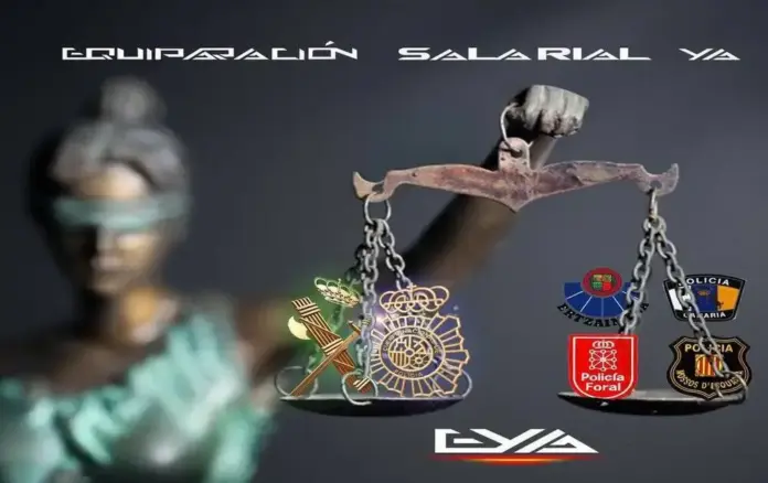 FOTOGRAFÍA. BARCELONA (ESPAÑA), 31 DE OCTUBRE DE 2023. Detalle de un logotipo del sindicato del Cuerpo Nacional de la Policía del Reino de España, Equiparación Ya (EYA). Lasvocesdelpueblo (Ñ Pueblo)