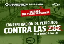 FOTOGRAFÍA. BARCELONA (ESPAÑA), 28 DE ENERO DE 2026. Garriga y Jordi participan en una manifestación motorizada contra las ZBE antiobreros. Detalle de un cartel de la manifestación motorizada y concentración del próximo sábado, 31 de enero de 2026 en Barcelona contra las ZBE. Lasvocesdelpueblo (Ñ Pueblo)