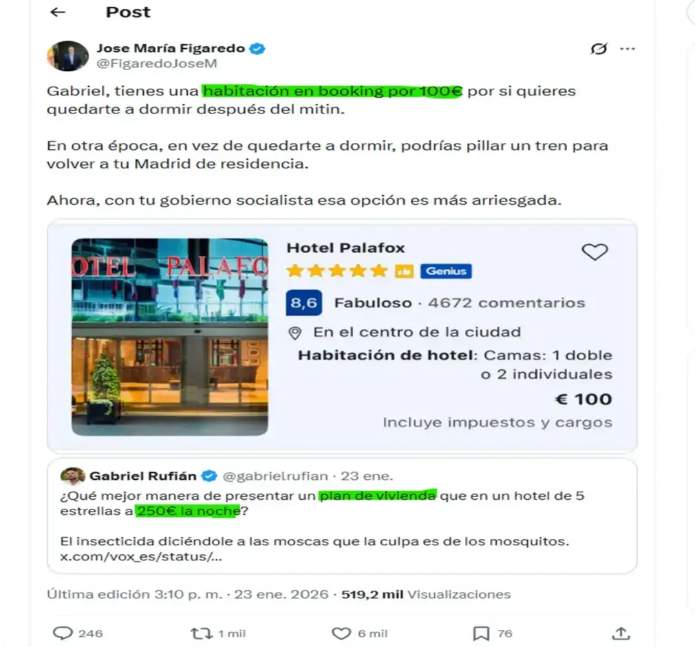 FOTOGRAFÍA. BARCELONA (CATALUAÑ) ESPAÑA, 24 DE ENRO DE 2026. Gabriel Rufián noqueado por los patriotas tras meterse en lo social de VOX. Los dos patriotas, dirigentes del plan social de VOX, José María Figaredo Álvarez-Sala (José María Figaredo) y Carlos Hernández Quero (Carlos H.), responden al mensaje del portavoz del Grupo Parlamentario de la ultraizquierda separatista Esquerra Republicana de Catalunya (ERC) en el Congreso de los Diputados, Juan Gabriel Rufián Romero (Gabriel Rufián), sobre el hotel en el que se realizará la presentación del Programa Económico y de Vivienda de VOX en Zaragoza el lunes, dejando sin oxígeno al político de ultraizquierda separatista Gabriel Rufián, quien se pensará dos veces la próxima vez antes de meterse en asuntos sociales de VOX. Lasvocesdelpueblo (Ñ Pueblo)