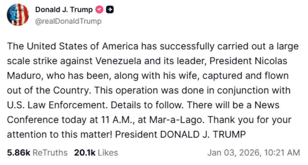 FOTOGRAFÍA. WASHINGTON (ESTADOS UNIDOS DE AMÉRICA), 03 DE DICIEMBRE DE 2025. El presidente de United States of América (USA) y líder de la formación patriota estadounidense, Partido Republicano, Donald John Trump, capturó hoy al tirano comunista Nicolás Maduro Moro y a su esposa, Cilia Adela Flores de Maduro, y los traslada fuera de Venezuela. En un exitoso y sin precedentes ataque histórico de las fuerzas armadas de EEUU junto a la Agencia Central de Inteligencia (CIA) de EEUU, Trump ha salvado a Venezuela del socialismo corrupto y asesino la madrugada de este sábado. Lasvocesdelpueblo (Ñ Pueblo)