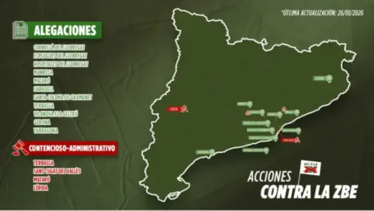 FOTOGRAFÍA. BARCELONA (CATALUÑA) ESPAÑA, 26 DE ENERO DE 2026. Una manifestación motorizada de VOX contra ZBE colapsará Barcelona. Detalle de un mapa sobre la ofensiva institucional de VOX contra las totalitarias y globalistas Zonas de Bajas Emisiones (ZBE). Lasvocesdelpueblo (Ñ Pueblo)