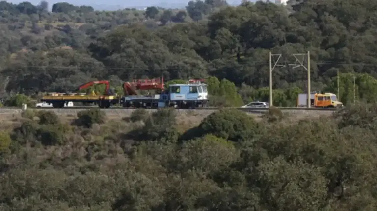 FOTOGRAFÍA. ADAMUZ (CÓRDOBA) ANDALUCÍA (ESPAÑA), 20 DE ENERO DE 2026. Los maquinistas reportan baches en la línea Madrid y Barcelona. Dos enormes grúas de 400 y 300 toneladas, cuyas máquinas son empleadas normalmente para trabajos industriales, trabajan en el lugar de descarrilamiento de los trenes en el accidente ferroviario de Adamuz (Córdoba). Efe
