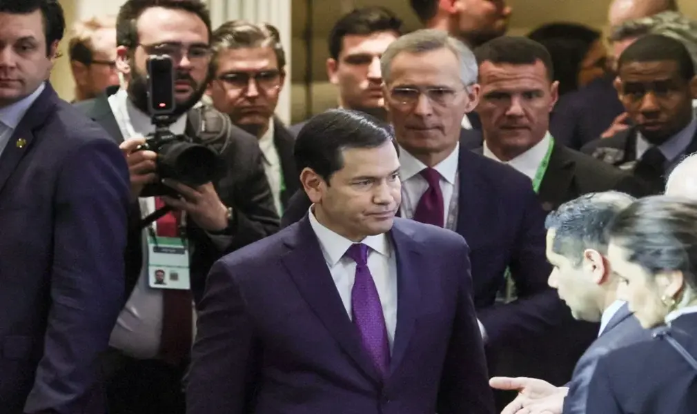 FOTOGRAFÍA. MÚNICH (ALEMANIA), 14 DE FEBRERO DE 2026. EEUU carga fuerte contra la invasión migratoria de Europa en Múnich. El secretario de Estados de los Estados Unidos de América (EEUU) de la 47ª Administración Donald John Trump/James David Vance, Marco Antonio Rubio (Marco Rubio), registrado este sábado durante su intervención en la Conferencia de Seguridad de Múnich este sábado. Efe