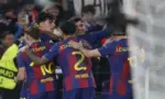 FOTOGRAFÍA. BARCELONA (ESPAÑA), 18 DE MARZO DE 2026. El Barça fulmina al Newcastle en (7-2). El centrocampista del Barcelona Marc Bernal (2i), celebra su gol contra el Newcastle durante el partido de vuelta de los octavos de final de la Liga de Campeones disputado entre el Barcelona y el Newcastle, este miércoles en el Camp Nou. Efe