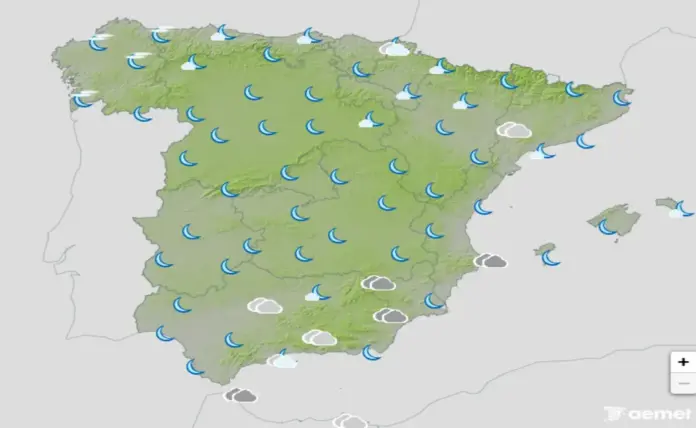 FOTOGRAFÍA. BARCELONA (CATALUÑA) ESPAÑA, 24 DE MARZO DE 2026. Canarias bajo lluvias y aumento de temperaturas en la península el martes. Infograma de la Agencia Estatal de Meteorología (Aemet) sobre las previsiones meteorológicas para martes 24 de marzo de 2026 en toda España. Lasvocesdelpueblo (Ñ Pueblo)