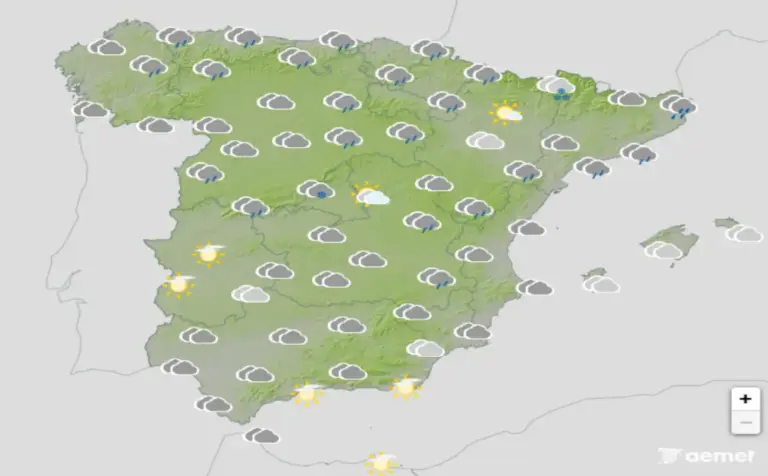 FOTOGRAFÍA. BARCELONA (CATALUÑA) ESPAÑA, 14 DE MARZO DE 2026. Sábado de lluvias y descenso acusado de temperaturas en España. Infograma de la Agencia Estatal de Meteorología (Aemet) sobre las previsiones meteorológicas para el sábado 14 de marzo de 2026 en toda España. Lasvocesdelpueblo (Ñ Pueblo)