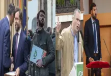 COMBO DE FOTOGRAFÍAS. BARCELONA (CATALUÑA) ESPAÑA, 25 DE MARZO DE 2026. Desprecio infinito a todos esos enanos. En la imagen del combo de fotos, de izquierda a la derecha, el exsecretario general de VOX y exportavoz del Grupo Municipal en el Ayuntamiento de Madrid, Francisco Javier Ortega Smith-Molina; junto al exportavoz del Grupo Parlamentario de VOX en el Congreso de los Diputados, Iván Espinosa de los Monteros y de Simón; el excandidato de VOX a la Presidencia de la Junta de Castilla y León y exvicepresidente del Gobierno autonómico de la Junta de Castilla y León, en coalición con el Partido Popular, Juan García-Gallardo Frings; y el expresidente del Comité Ejecutivo Provincial (CEP) de VOX en Murcia y exvicepresidente del Gobierno autonómico de la Región de Murcia, en coalición con el Partido Popular, José Ángel Antelo Paredes; todos en imágenes archivos cuando ocupaban cargos orgánicos e Institucionales, todos nombrados a dedo por parte del Comité Ejecutivo Nacional (CEN) de VOX. Lasvocesdelpueblo (Ñ Pueblo)