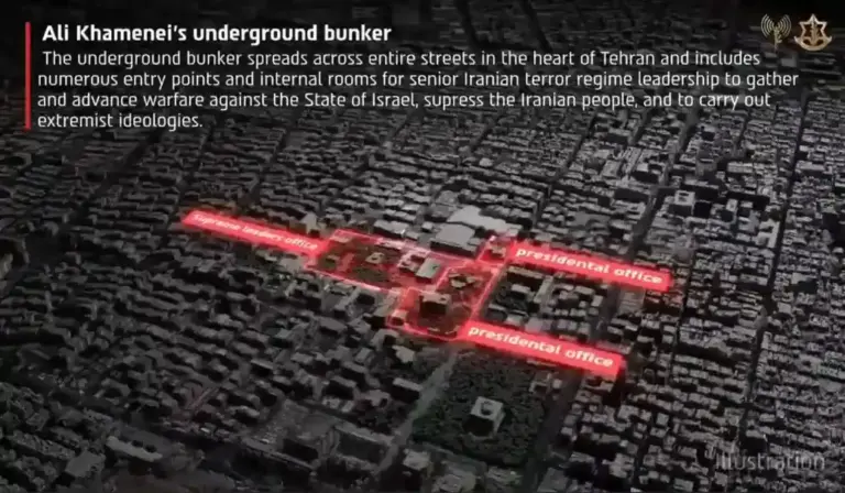 FOTOGRAFÍA. TEHERÁN (PERSIA), 06 DE MARZO DE 2026. v. El Ejército israelí publica una animación 3-D, junto a imágenes de la destrucción, que muestra el búnker subterráneo en Teherán donde se encontraba el difunto líder supremo de los Ayatolás ISIS en su República Islámica de Irán, la antigua Persia, Alí Hoseiní Jamenei (Alí Khamenei); ilustrando la estructura fortificada que fue el objetivo legítima de la operación sin precedentes de supervivencia de la Tierra Santa. "Am Israel Jai (Viva Israel)", comentan desde el mundo libre en redes sociales. Israel lanzó un ataque contra este complejo del mando militar ayatolá con 50 aviones de combate de la Fuerza Aérea israelí en el Día 1 de la campaña militar conjunta para la libertad de Persia entre los Estados Unidos de América (EEUU) e Israel, bautizada Operación Furia Épica-León Rugiente de EEUU-Israel, respectivamente. Lasvocesdelpueblo (Ñ Pueblo)