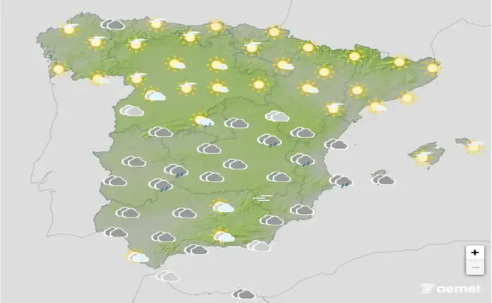 Lluvias en Canarias bajo y cielos nubosos en la Península y Baleares este sábado, mapa España, España, Aemet, el tiempo FOTOGRAFÍA. BARCELONA (CATALUÑA) ESPAÑA, 21 DE MARZO DE 2026. Lluvias en Canarias bajo y cielos nubosos en la Península y Baleares este sábado. Infograma de la Agencia Estatal de Meteorología (Aemet) sobre las previsiones meteorológicas para el sábado 21 de marzo de 2026 en toda España. Lasvocesdelpueblo (Ñ Pueblo)