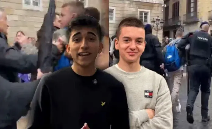 FOTOGRAFÍA. BARCELONA (CATALUÑA) ESPAÑA, 06 DE MARZO DE 2026. La asociación juvenil y patriota Make España Great Again (MEGA) ha denunciado públicamente los hechos ocurridos durante la manifestación convocada por la organización ultraizquierdista separatista Sindicato de Estudiantes con motivo del 8M en Barcelona, donde, según fuentes de MEGA, "se produjeron agresiones y la posterior detención de dos de sus cargos orgánicos". Lasvocesdelpueblo (Ñ Pueblo)