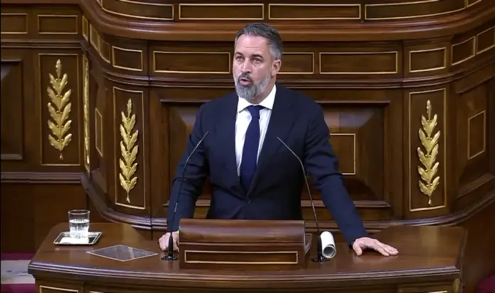 Abascal, Congreso, VOX FOTOGRAFÍA. MADRID (ESPAÑA), 25 DE MARZO DE 2026. Abascal afirma que cada misil de Irán contra Israel oculta corruptelas y crímenes de Pedro Sánchez. El presidente de VOX y líder de Patriots of Europe, Santiago Abascal Conde, interviene en el Congreso de los Diputados. Lasvocesdelpueblo (Ñ Pueblo)