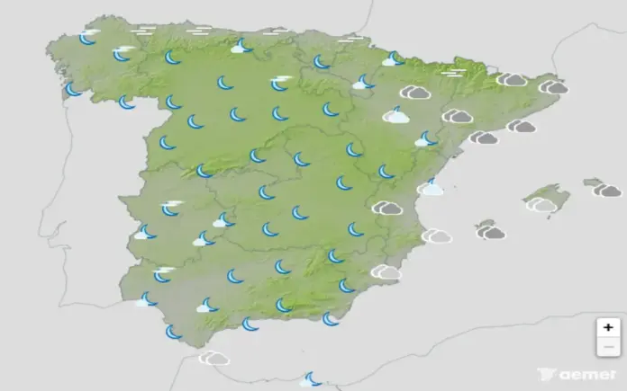 FOTOGRAFÍA. BARCELONA (CATALUÑA) ESPAÑA, 17 DE MARZO DE 2026. Chubascos ocasionales y calima ligera en el sur peninsular el jueves. Infograma de la Agencia Estatal de Meteorología (Aemet) sobre las previsiones meteorológicas para el jueves 19 de marzo de 2026 en toda España. Lasvocesdelpueblo (Ñ Pueblo)