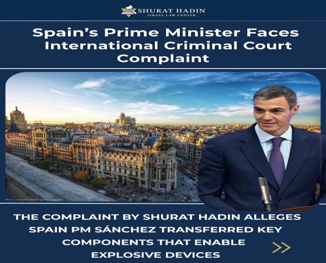 FOTOGRAFÍA. JERUSALÉN (ISRAEL), 15 DE ABRIL DE 2026. Los juristas de Shurat HaDin han presentado una demanda contra el líder de la Internacional Socialista y secretario general del Partido Socialista (PSOE) ante la Corte Penal Internacional (CPI), alegando que "el Gobierno de España facilitó la transferencia de componentes de doble uso a Irán por valor de 1,3 millones de euros" a los terroristas islamofascistas del Cuerpo de Guardia Revolucionaria Islámica de Irán (CGRI). Shurat HaDin/Lasvocesdelpueblo (Ñ Pueblo)