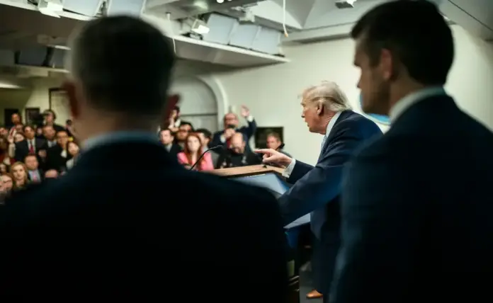 Donald John Trump, John Lee Ratcliffe, Peter Brian Hegseth, John Daniel Razin Caine, Casa Blanca, EEUU, rescate, F-15E,avión de combate F-15E (5) FOTOGRAFÍA. WASHINGTON (ESTADOS UNIDOS DE AMÉRICA), 06 DE ABRIL DE 2026. El presidente de United States of America (USA) y de la formación patriota Partido Republicano, Donald John Trump; junto al director de la Agencia Central de Inteligencia (CIA), John Lee Ratcliffe; al Secretario de Guerra de los Estados Unidos, Peter Brian Hegseth; al jefe del Estado Mayor Conjunto, John Daniel "Razin" Caine; informa a los medios de comunicación sobre el rescate de los aviadores estadounidenses del avión de combate F-15E, desaparecidos tras líneas enemigas en Irán. Lasvocesdelpueblo (Ñ Pueblo)