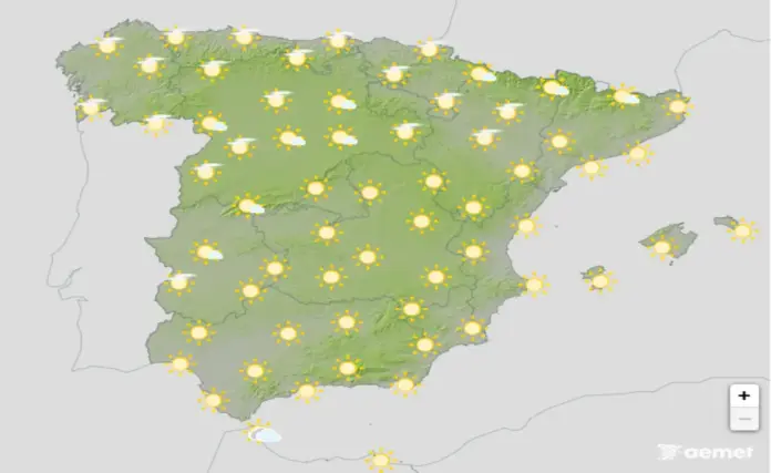 España, el tiempo, sábado 4 d eabril de 2026, Aumento de temperaturas con valores elevados este sábado FOTOGRAFÍA. BARCELONA (CATALUÑA) ESPAÑA, 04 DE ABRIL DE 2026. Aumento de temperaturas con valores elevados este sábado. Infograma de la Agencia Estatal de Meteorología (Aemet) sobre las previsiones meteorológicas para sábados 04 de abril de 2026 en toda España. Lasvocesdelpueblo (Ñ Pueblo)