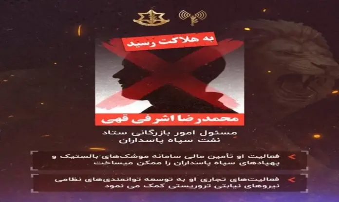 Israel elimina al mando del CGRI Ashrafighahi en Teherán, Cuerpo de la Guardia Revolucionaria Islámica (CGRI), Irán, Tzáhal, Furia Épica-León Rugiente FOTOGRAFÍA. JERUSALÉN (ISRAEL), 05 DE ABRIL DE 2026. Israel elimina al mando del CGRI Ashrafighahi en Teherán. La Fuerza Aérea israelí, bajo la dirección de Subdirección de Inteligencia Militar de Israel (Aman Intelligence), atacó y eliminó al jefe de Asuntos Comerciales de la Base Petrolera del Cuerpo de la Guardia Revolucionaria Islámica (CGRI), Mohammad Reza Ashrafighahi en la zona de Teherán el viernes, 4 de abril de 2026. Lasvocesdelpueblo (Ñ Pueblo)