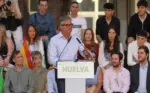 FOTOGRAFÍA. HUELVA (ANDALUCÍA) ESPAÑA, 23 DE ABRIL DE 2026. Esta tarde VOX ha realizado un acto de precampaña en Huelva, con la presencia del presidente del partido, Santiago Abascal Conde; junto al candidato de VOX a la Junta de Andalucía,Manuel Gavira Florentino; y a los candidatos de la provincia con los que concurrirá a las elecciones al Parlamento de Andalucía, Rafael Segovia, María Goretti Eiberle Sánchez de Toca, Raúl Molina, entre otros. Lasvocesdelpueblo (Ñ Pueblo)