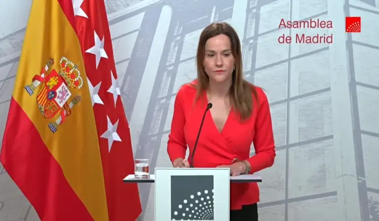 FOTOGRAFÍA. MADRID (ESPAÑA), 06 DE ABRIL DE 2026. VOX refuerza Madrid para ejercer la acusación ante ataques. La portavoz del grupo Parlamentario de VOX en la Asamblea de Madrid y portavoz nacional de Agenda España, Isabel La Buena (Isabel Pérez Moniño-Aranda), registrada este lunes durante una rueda de prensa en la sede del Palacio del Parlamento de la Comunidad de Madrid. Lasvocesdelpueblo (Ñ pueblo)