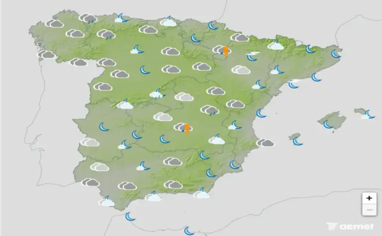 FOTOGRAFÍA. BARCELONA (CATALUÑA) ESPAÑA, 30 DE ABRIL DE 2026. Estabilización en la Península con algún chubasco tormentoso el jueves. Infograma de la Agencia Estatal de Meteorología (Aemet) sobre las previsiones meteorológicas para jueves 30 de abril de 2026 en toda España. Lasvocesdelpueblo (Ñ Pueblo)
