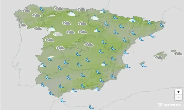 FOTOGRAFÍA. BARCELONA (CATALUÑA) ESPAÑA, 13 DE ABRIL DE 2026. Cielos despejados en la Península con ascenso de temperaturas. Infograma de la Agencia Estatal de Meteorología (Aemet) sobre las previsiones meteorológicas para martes 14 de abril de 2026 en toda España. Lasvocesdelpueblo (Ñ Pueblo)