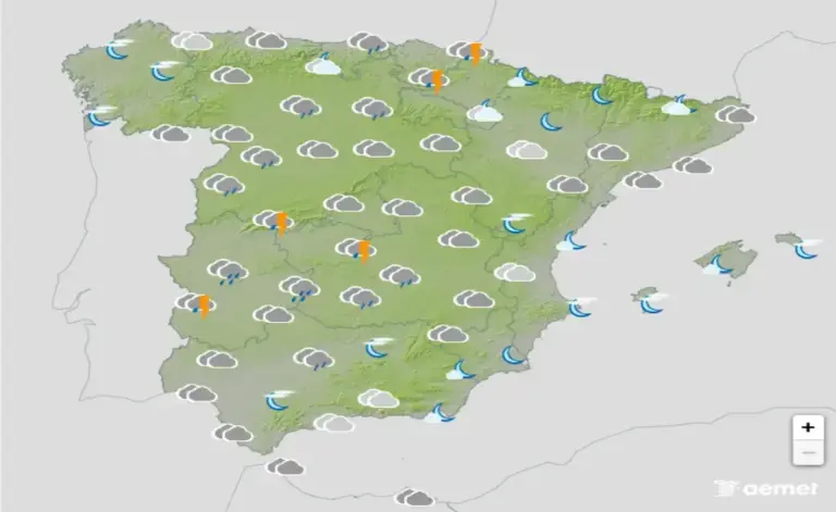 FOTOGRAFÍA. BARCELONA (CATALUÑA) ESPAÑA, 29 DE ABRIL DE 2026. Chubascos y tormentas del centro y oeste al resto de España el miércoles. Infograma de la Agencia Estatal de Meteorología (Aemet) sobre las previsiones meteorológicas para miércoles 29 de abril de 2026 en toda España. Lasvocesdelpueblo (Ñ Pueblo)