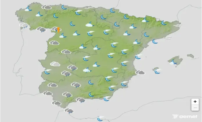 FOTOGRAFÍA. BARCELONA (CATALUÑA) ESPAÑA, 08 DE ABRIL DE 2026. Subida generalizada de temperaturas con chubascos el jueves. Infograma de la Agencia Estatal de Meteorología (Aemet) sobre las previsiones meteorológicas para jueves 09 de abril de 2026 en toda España. Lasvocesdelpueblo (Ñ Pueblo)