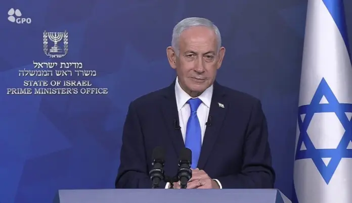 FOTOGRAFÍA. JERUSALÉN (ISRAEL), 31 DE MARZO DE 2026. Discurso de Bibi en el Día 32 de la Furia Épica-León Rugiente ante Fiesta de la Libertad de Israel. El primer ministro de Israel, "Bibi" Benjamín Netanyahu, registrado este martes durante una declaración institucional dirigida al pueblo de Israel ante la Fiesta de la Independencia del Estado de Israel cuando el país hebreo está casi apunto de derrotar al régimen terrorista de Irán y cambiar el mapa del Oriente Medio. Lasvocesdelpueblo (Ñ Pueblo)