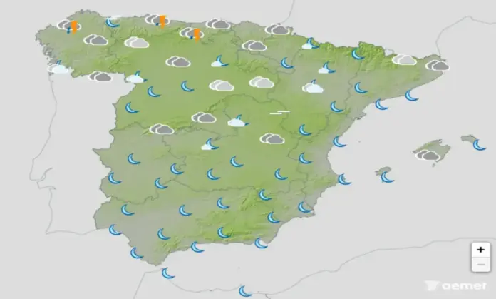 FOTOGRAFÍA. BARCELONA (CATALUÑA) ESPAÑA, 05 DE MAYO DE 2026. Precipitaciones acompañadas de tormenta y posible granizo el martes. Infograma de la Agencia Estatal de Meteorología (Aemet) sobre las previsiones meteorológicas para martes 05 de mayo de 2026 en toda España. Lasvocesdelpueblo (Ñ Pueblo)