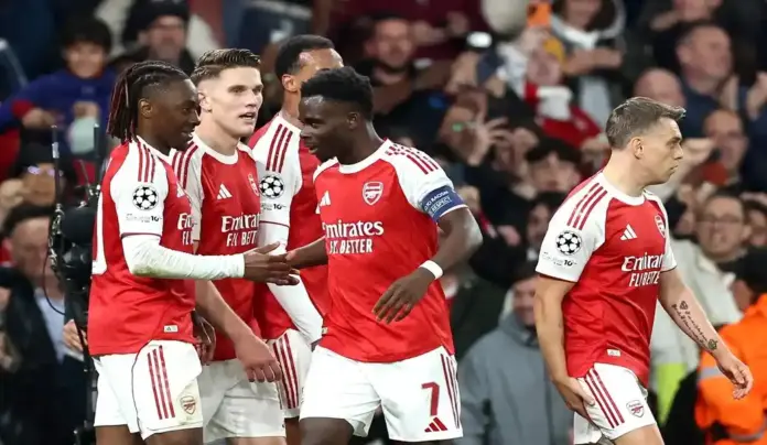 FOTOGRAFÍA. LONDRES (REINO UNIDO), 05 DE MAYO DE 2026. El jugador del Arsenal Noni Madueke celebra el pase a la final tras el partido de la vuelta de semifinales de la UEFA Champions League que han jugado Arsenal FC y Atletico de Madrid, en Londres, Reino Unido. Efe