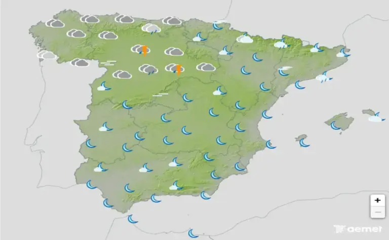 FOTOGRAFÍA. BARCELONA (CATALUÑA) ESPAÑA, 13 DE MAYO DE 2026. Descenso de temperaturas en la Peninsular y Baleares con precipitaciones en Cataluña el miércoles. Infograma de la Agencia Estatal de Meteorología (Aemet) sobre las previsiones meteorológicas para miércoles 13 de mayo de 2026 en toda España. Lasvocesdelpueblo (Ñ Pueblo). 
