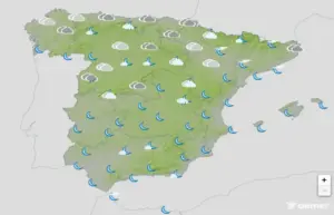 FOTOGRAFÍA. BARCELONA (CATALUÑA) ESPAÑA, 14 DE MAYO DE 2026. Precipitaciones en Galicia y Cataluña y tiempo estable en el resto de la Península y Baleares el jueves. Infograma de la Agencia Estatal de Meteorología (Aemet) sobre las previsiones meteorológicas para jueves 14 de mayo de 2026 en toda España. Lasvocesdelpueblo (Ñ Pueblo). 