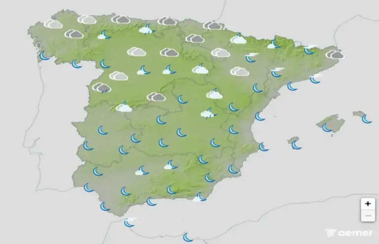 FOTOGRAFÍA. BARCELONA (CATALUÑA) ESPAÑA, 14 DE MAYO DE 2026. Precipitaciones en Galicia y Cataluña y tiempo estable en el resto de la Península y Baleares el jueves. Infograma de la Agencia Estatal de Meteorología (Aemet) sobre las previsiones meteorológicas para jueves 14 de mayo de 2026 en toda España. Lasvocesdelpueblo (Ñ Pueblo). 
