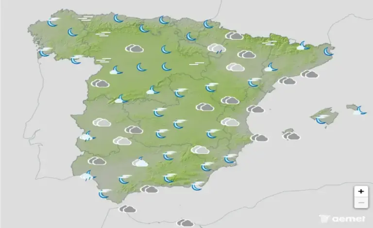 FOTOGRAFÍA. BARCELONA (CATALUÑA) ESPAÑA, 09 DE MAYO DE 2026. Precipitaciones generalizadas acompañadas de tormenta el sábado. Infograma de la Agencia Estatal de Meteorología (Aemet) sobre las previsiones meteorológicas para sábado 09 de mayo de 2026 en toda España. Lasvocesdelpueblo (Ñ Pueblo)